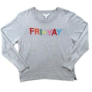 Time & Tru FRIDAY Embroidered Sweater XXL Gray Graphic Crewneck Casual Cozy